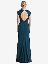 Rear View Thumbnail - Atlantic Blue Cap Sleeve Open-Back Trumpet Gown with Front Slit
