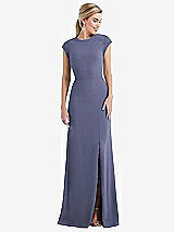 Front View Thumbnail - French Blue Cap Sleeve Open-Back Trumpet Gown with Front Slit