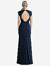 Rear View Thumbnail - Midnight Navy Cap Sleeve Open-Back Trumpet Gown with Front Slit