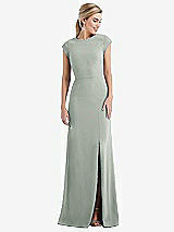 Front View Thumbnail - Willow Green Cap Sleeve Open-Back Trumpet Gown with Front Slit