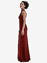 Side View Thumbnail - Burgundy Stand Collar Halter Sequin Trumpet Gown