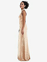 Side View Thumbnail - Rose Gold Stand Collar Halter Sequin Trumpet Gown