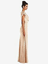 Side View Thumbnail - Rose Gold Cap Sleeve Wrap Bodice Sequin Maxi Dress