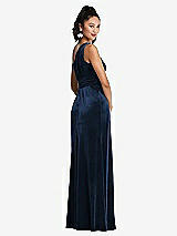 Rear View Thumbnail - Midnight Navy One-Shoulder Draped Velvet Maxi Dress