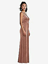 Side View Thumbnail - Tawny Rose One-Shoulder Draped Velvet Maxi Dress