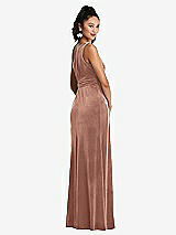 Rear View Thumbnail - Tawny Rose One-Shoulder Draped Velvet Maxi Dress