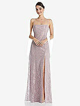 Front View Thumbnail - Suede Rose Metallic Lace Trumpet Dress with Adjustable Spaghetti Straps