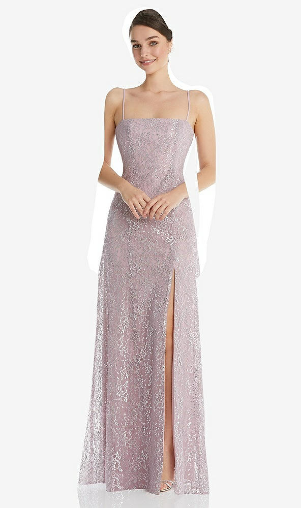 Front View - Suede Rose Metallic Lace Trumpet Dress with Adjustable Spaghetti Straps