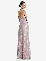 Rear View Thumbnail - Suede Rose Metallic Lace Trumpet Dress with Adjustable Spaghetti Straps