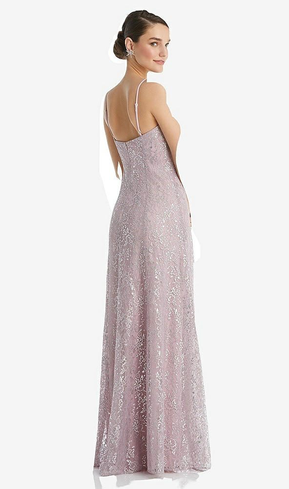 Back View - Suede Rose Metallic Lace Trumpet Dress with Adjustable Spaghetti Straps