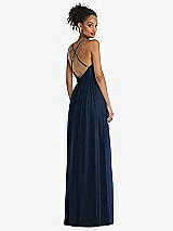 Rear View Thumbnail - Midnight Navy & Light Nude Illusion Deep V-Neck Tulle Maxi Dress with Adjustable Straps