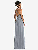 Rear View Thumbnail - Platinum & Light Nude Illusion Deep V-Neck Tulle Maxi Dress with Adjustable Straps
