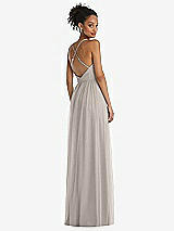Rear View Thumbnail - Taupe & Light Nude Illusion Deep V-Neck Tulle Maxi Dress with Adjustable Straps