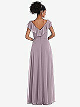 Rear View Thumbnail - Lilac Dusk Ruffle-Trimmed V-Back Chiffon Maxi Dress