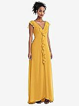Front View Thumbnail - NYC Yellow Ruffle-Trimmed V-Back Chiffon Maxi Dress