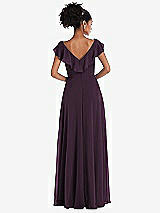 Rear View Thumbnail - Aubergine Ruffle-Trimmed V-Back Chiffon Maxi Dress
