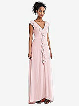 Front View Thumbnail - Ballet Pink Ruffle-Trimmed V-Back Chiffon Maxi Dress