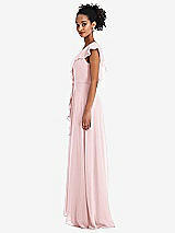Side View Thumbnail - Ballet Pink Ruffle-Trimmed V-Back Chiffon Maxi Dress
