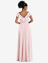 Rear View Thumbnail - Ballet Pink Ruffle-Trimmed V-Back Chiffon Maxi Dress