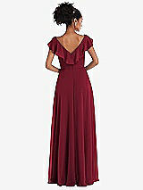 Rear View Thumbnail - Burgundy Ruffle-Trimmed V-Back Chiffon Maxi Dress
