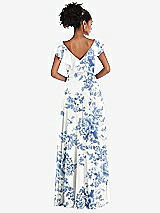 Rear View Thumbnail - Cottage Rose Dusk Blue Ruffle-Trimmed V-Back Chiffon Maxi Dress