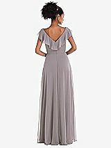 Rear View Thumbnail - Cashmere Gray Ruffle-Trimmed V-Back Chiffon Maxi Dress