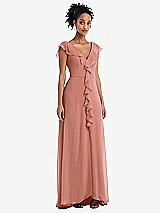 Front View Thumbnail - Desert Rose Ruffle-Trimmed V-Back Chiffon Maxi Dress