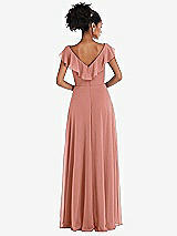 Rear View Thumbnail - Desert Rose Ruffle-Trimmed V-Back Chiffon Maxi Dress