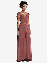 Front View Thumbnail - English Rose Ruffle-Trimmed V-Back Chiffon Maxi Dress