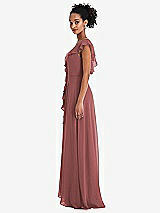 Side View Thumbnail - English Rose Ruffle-Trimmed V-Back Chiffon Maxi Dress