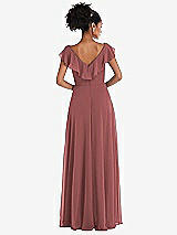 Rear View Thumbnail - English Rose Ruffle-Trimmed V-Back Chiffon Maxi Dress
