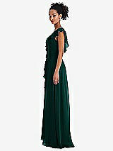 Side View Thumbnail - Evergreen Ruffle-Trimmed V-Back Chiffon Maxi Dress