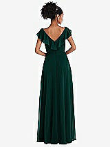 Rear View Thumbnail - Evergreen Ruffle-Trimmed V-Back Chiffon Maxi Dress