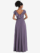 Rear View Thumbnail - Lavender Ruffle-Trimmed V-Back Chiffon Maxi Dress
