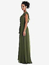 Side View Thumbnail - Olive Green Ruffle-Trimmed V-Back Chiffon Maxi Dress