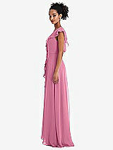 Side View Thumbnail - Orchid Pink Ruffle-Trimmed V-Back Chiffon Maxi Dress