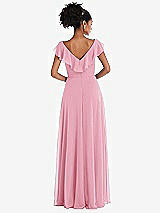Rear View Thumbnail - Peony Pink Ruffle-Trimmed V-Back Chiffon Maxi Dress