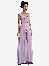 Front View Thumbnail - Pale Purple Ruffle-Trimmed V-Back Chiffon Maxi Dress