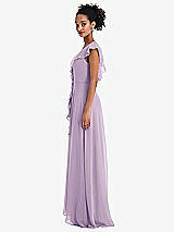 Side View Thumbnail - Pale Purple Ruffle-Trimmed V-Back Chiffon Maxi Dress