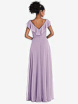 Rear View Thumbnail - Pale Purple Ruffle-Trimmed V-Back Chiffon Maxi Dress