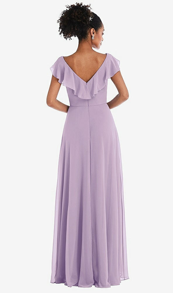 Back View - Pale Purple Ruffle-Trimmed V-Back Chiffon Maxi Dress