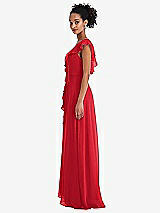 Side View Thumbnail - Parisian Red Ruffle-Trimmed V-Back Chiffon Maxi Dress
