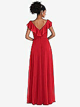 Rear View Thumbnail - Parisian Red Ruffle-Trimmed V-Back Chiffon Maxi Dress