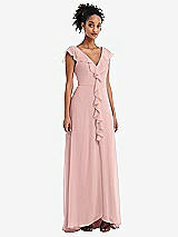 Front View Thumbnail - Rose - PANTONE Rose Quartz Ruffle-Trimmed V-Back Chiffon Maxi Dress