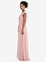 Side View Thumbnail - Rose - PANTONE Rose Quartz Ruffle-Trimmed V-Back Chiffon Maxi Dress
