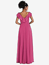 Rear View Thumbnail - Tea Rose Ruffle-Trimmed V-Back Chiffon Maxi Dress