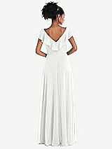 Rear View Thumbnail - White Ruffle-Trimmed V-Back Chiffon Maxi Dress