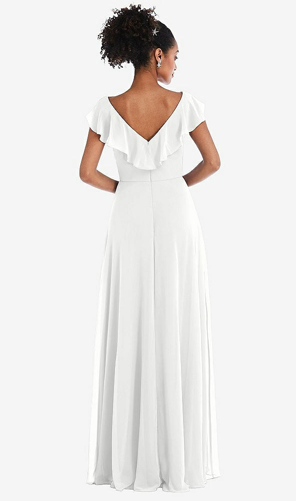 Back View - White Ruffle-Trimmed V-Back Chiffon Maxi Dress