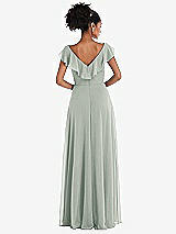 Rear View Thumbnail - Willow Green Ruffle-Trimmed V-Back Chiffon Maxi Dress