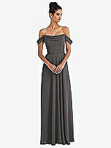 Front View Thumbnail - Caviar Gray Off-the-Shoulder Draped Neckline Maxi Dress
